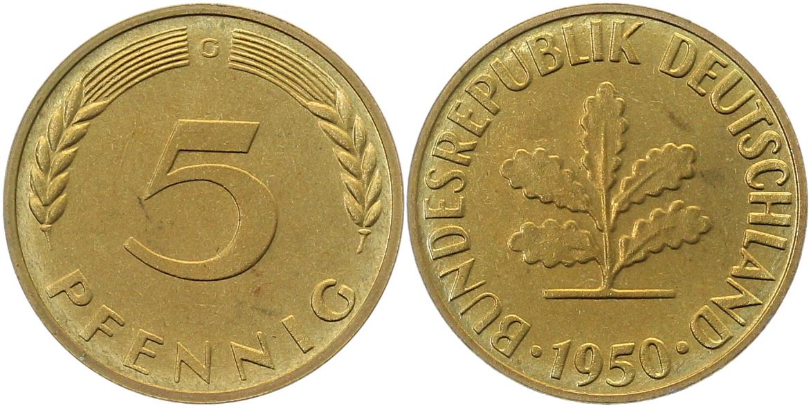 5 Pfennig 1950 G Pp J382 Pp 5 Pfennig