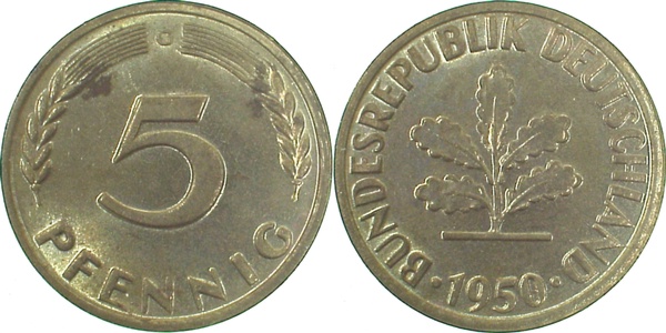 5 Pfennig 1950 G stgl J382 stgl 5 Pfennig
