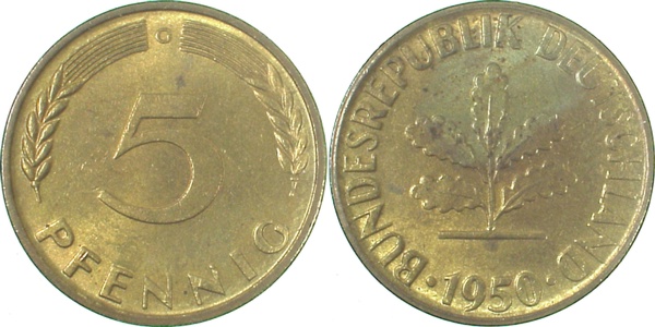 5 Pfennig 1950 G bfr J382 bfr 5 Pfennig