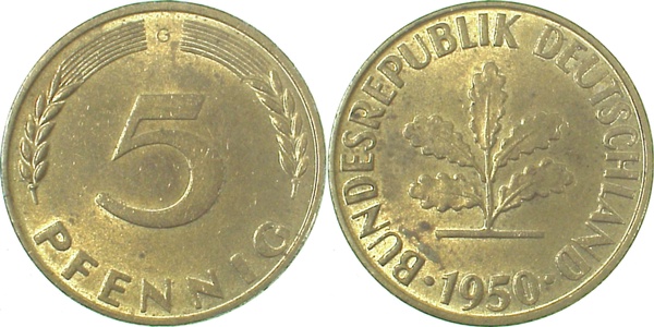 5 Pfennig 1950 Münzzeichen :G/querstr/f bfr Ngb 7 4 Epa 7V4 5 Pfennig