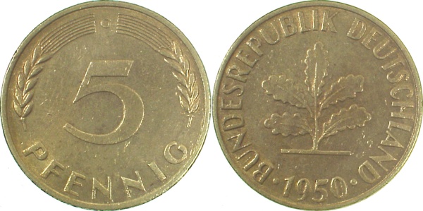 5 Pfennig 1950 G f bfr J382 f bfr 5 Pfennig