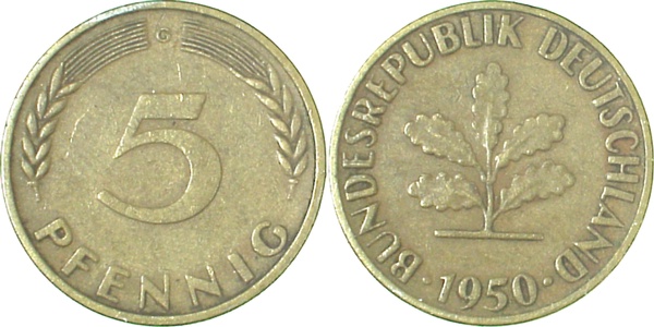 5 Pfennig 1950 G Var Ngb 7 5 ss Ngb 7 5 ss 5 Pfennig