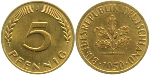 5 Pfennig 1950 J bfr