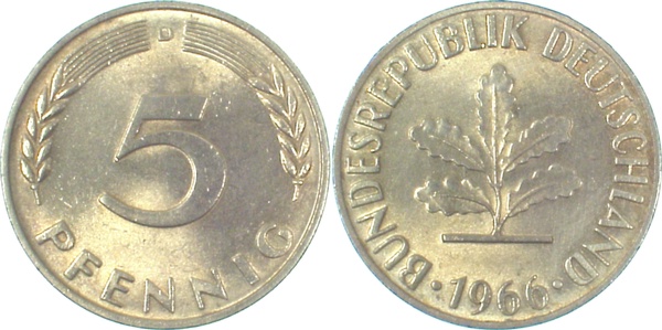 5 Pfennig 1966 D bfr J382 bfr 5 Pfennig