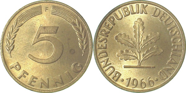 5 Pfennig 1966 F stgl fein J382 5 Pfennig