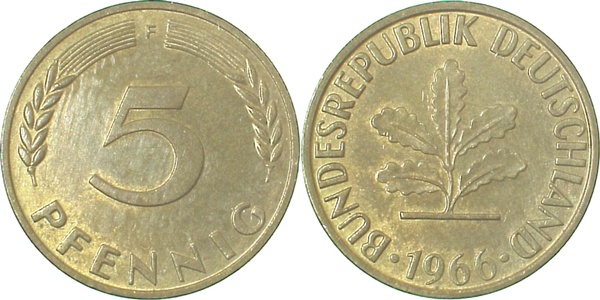 5 Pfennig 1966 F bfr J382 bfr 5 Pfennig