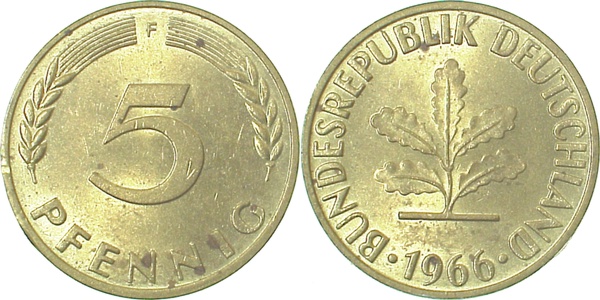 5 Pfennig 1966 F bfr min Rf J382 bfr 5 Pfennig