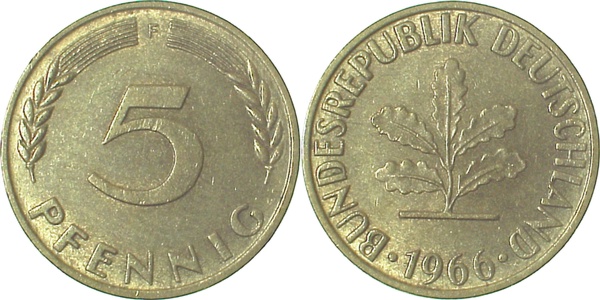 5 Pfennig 1966 F f bfr J382 bfr 5 Pfennig