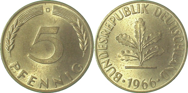 5 Pfennig 1966 G stgl J382 stgl 5 Pfennig