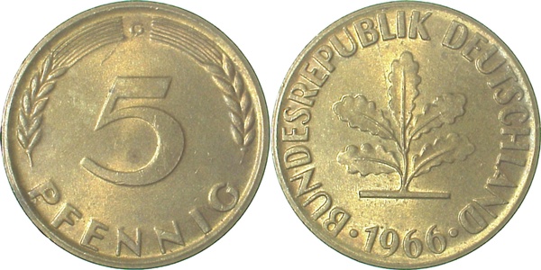 5 Pfennig 1966 G bfr J382 bfr 5 Pfennig