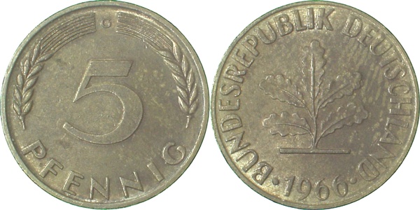 5 Pfennig 1966 G f bfr J382 f bfr 5 Pfennig