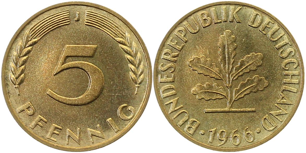 5 Pfennig 1966 J Polierte Platte 38266J-0.0 Archiv Franquine