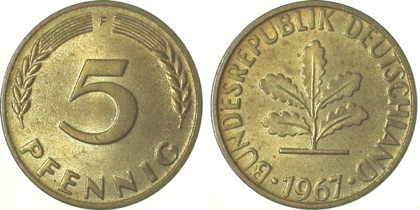 5 Pfennig 1967 F stgl/fein J382 stgl/fein 5 Pfennig
