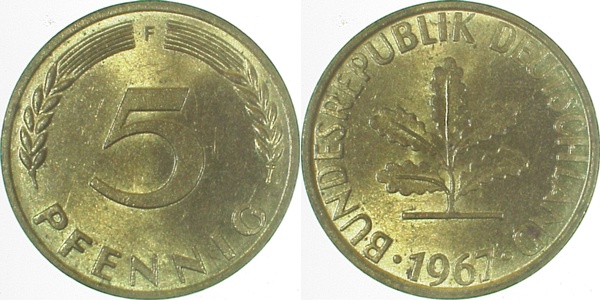 5 Pfennig 1967 F bfr J382 bfr 5 Pfennig