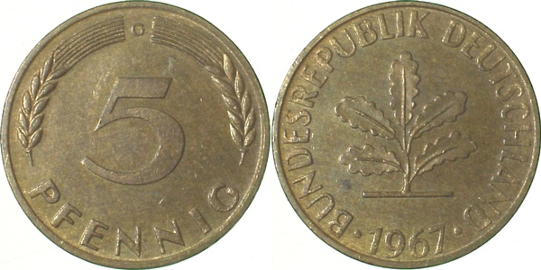 5 Pfennig 1967 G bfr J382 bfr