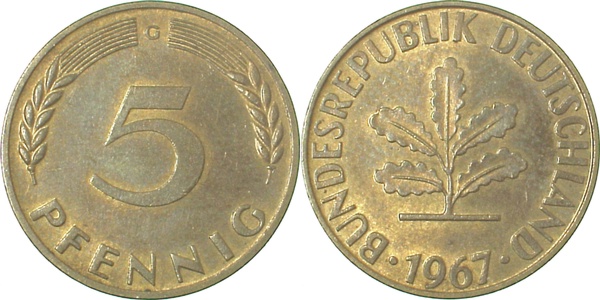 5 Pfennig 1967 G f bfr J382 f bfr 5 Pfennig