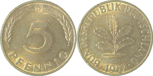 5 Pfennig 1967 G VZ J382