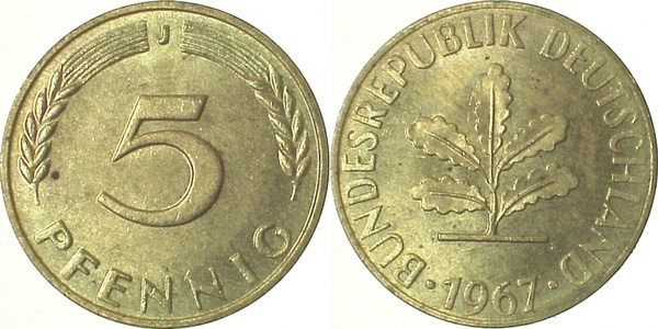 5 Pfennig 1967 J stgl J382 stgl 5 Pfennig