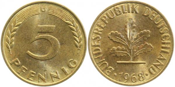 5 Pfennig 1968 D f bfr J382 f bfr 5 Pfennig