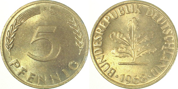 5 Pfennig 1968 F stgl fein J382 stgl 5 Pfennig