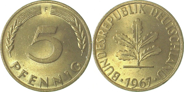5 Pfennig 1968 F bfr J382 bfr 5 Pfennig