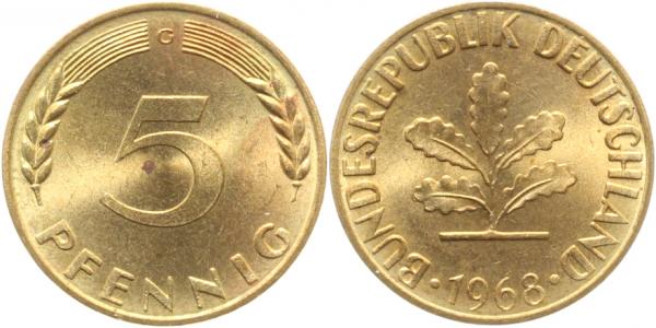 5 Pfennig 1968 G bfr/stgl J382 bfr / stgl 5 Pfennig