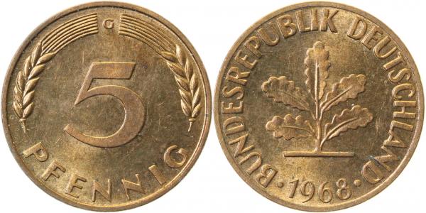 5 Pfennig 1968 G bfr J382 bfr 5 Pfennig