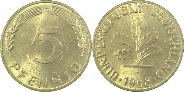 5 Pfennig 1968 G f bfr J382 f bfr 5 Pfennig
