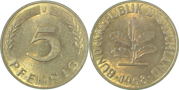 5 Pfennig 1968 J bfr/stgl J382