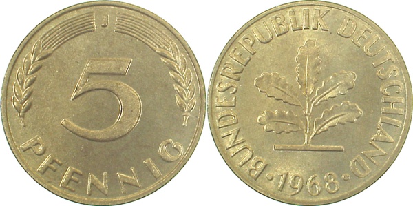 5 Pfennig 1968 J bfr J382 bfr 5 Pfennig