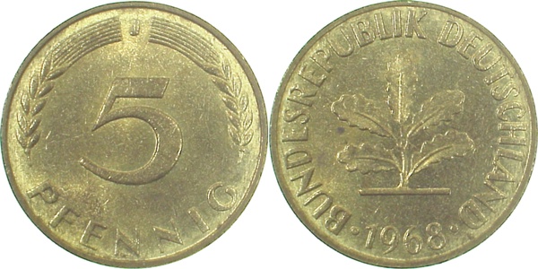 5 Pfennig 1968 J f bfr J382 f bfr 5 Pfennig