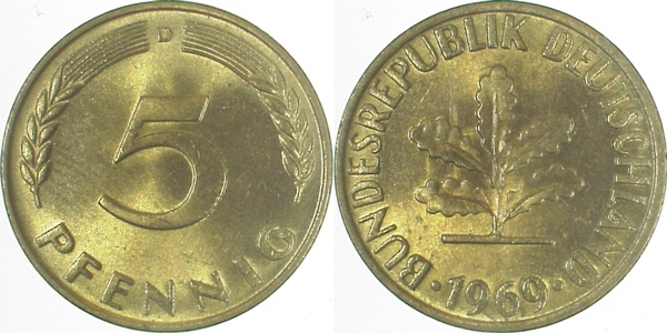 5 Pfennig 1969 D stgl J382 stgl 5 Pfennig