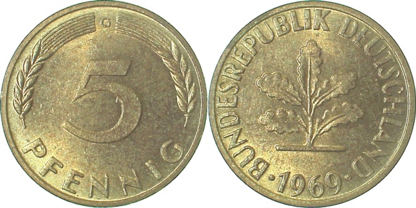 5 Pfennig 191969 G st fein J382
