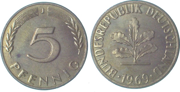 5 Pfennig 1969 J Pp J382 Pp 5 Pfennig