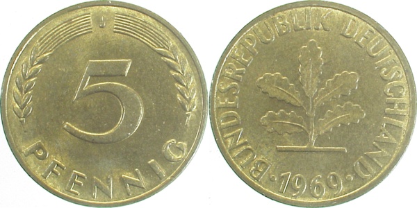 5 Pfennig 1969 J bfr J382 bfr 5 Pfennig