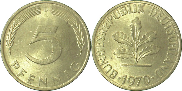 5 Pfennig 1970 D | Variante | Ngb.25.3 bfr J382