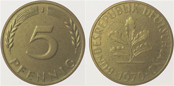 5 Pfennig 1970 J bfr/st EA!!