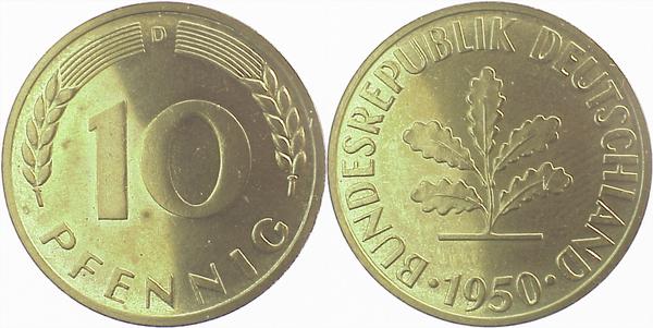 10 Pfennig 1950 D Polierte Platte Auflage 400 Exemplare BDL