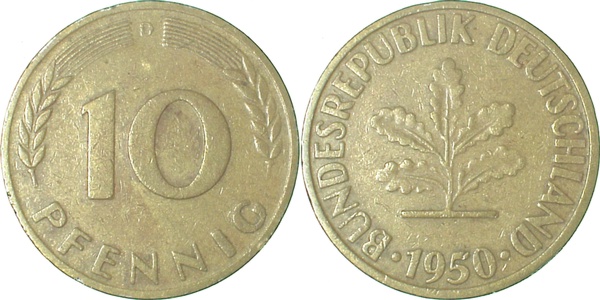 10 Pfennig 1950 D | Variante | EPA 5V5 J383