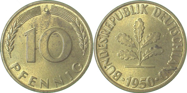10 Pfennig 1950 G bfr/st J383 bfr / st 10 Pfennig