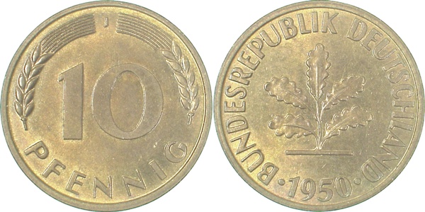 10 Pfennig 1950 J stgl J383 stgl 10 Pfennig