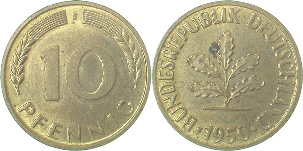 10 Pfennig 1950 J bfr J383 bfr 10 Pfennig