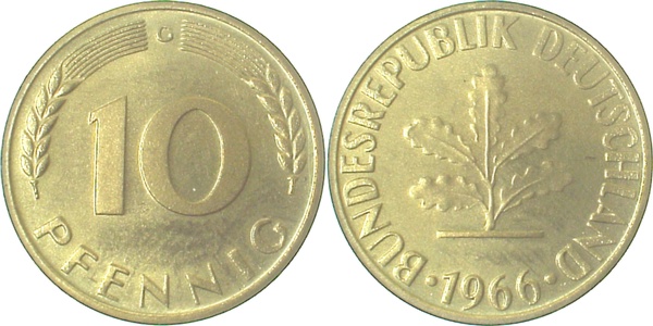 10 Pfennig 1966 G Polierte Platte J383