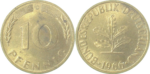 10 Pfennig 1966 G bfr/st etw fleckig J383 bfr / st 10 Pfennig