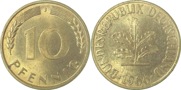 10 Pfennig 1966 J st fein ca S15 J383 10 Pfennig