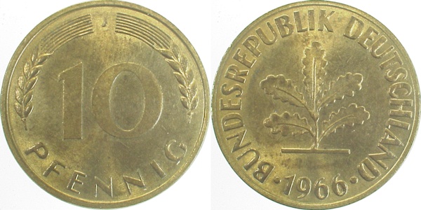 10 Pfennig 1966 J bfr/stgl J383 bfr / stgl 10 Pfennig