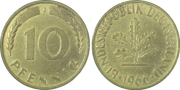 10 Pfennig 1966 J vz/st J383 vz/st 10 Pfennig