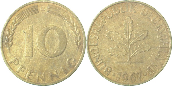 10 Pfennig 1967 G ss/vz J383 ss / vz 10 Pfennig