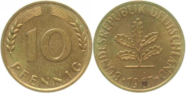 10 Pfennig 1967 J bfr/stgl min Korr in 6 J383 bfr / stgl 10 Pfennig
