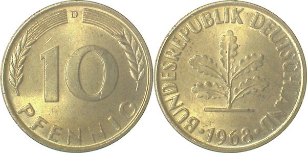 10 Pfennig 1968 D stgl J383 stgl 10 Pfennig